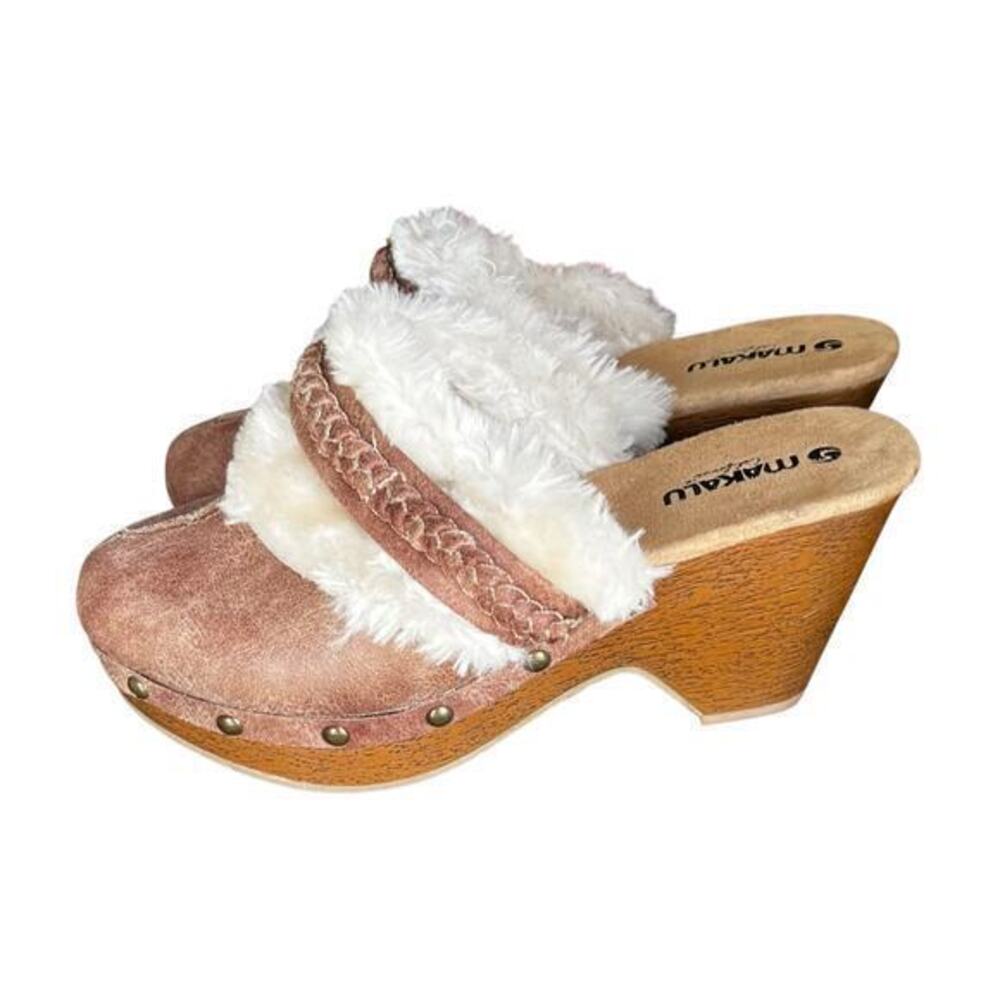 MAKALU vegan leather fur lined clog 3 inch heel 1 inch toe rise size 8